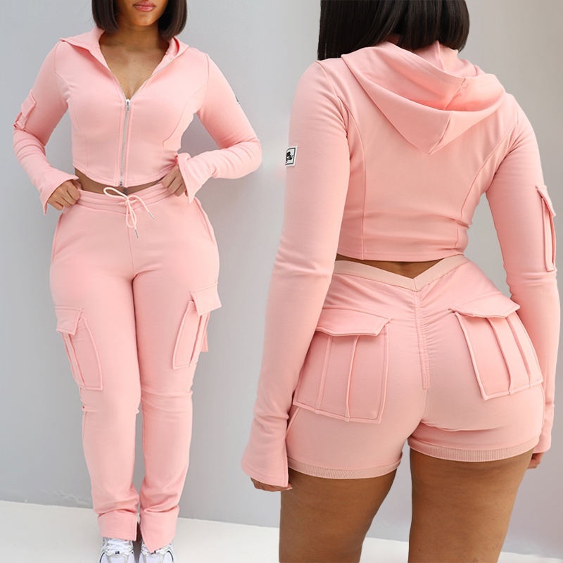 Slim-Fit Cropped Hoodie and Shorts or Pants 2-Piece Set Women's Hoodie Set 