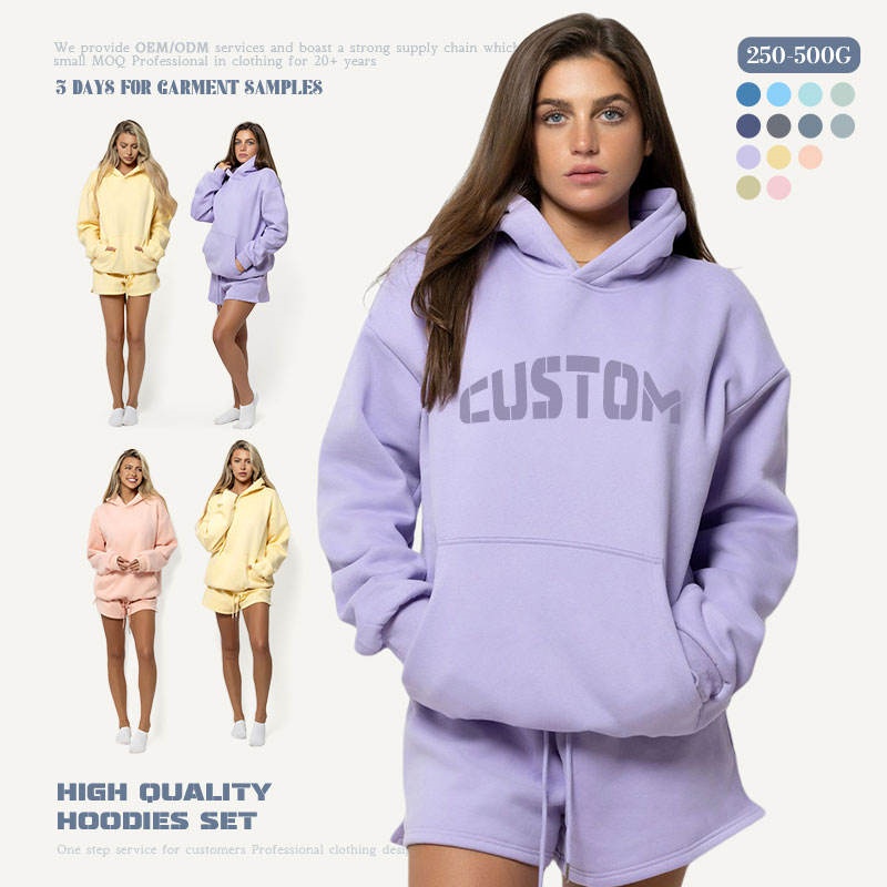 Purple Sport Hoodie Set High Quality Hoodie Shorts 2-Piece Women's Hoodie Set