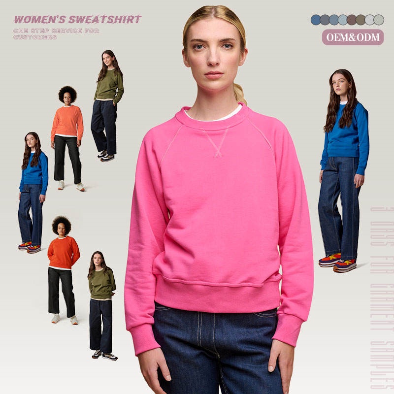 Pink Knit Hoodie 350gsm Cotton Round Neck Embroidery Winter Custom Women's Hoodie