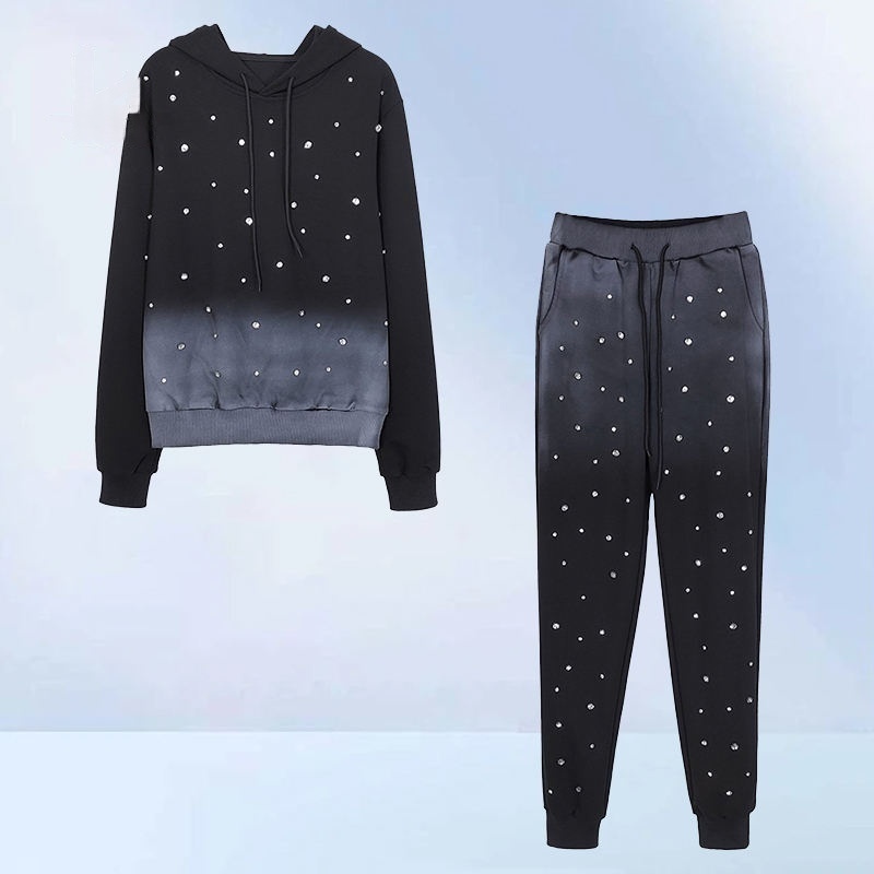 Monkey Wash Pearl Crystal Embellished Zip Y2K Heavyweight Hoodie and Pants 2-Piece Set Women's Hoodie Set