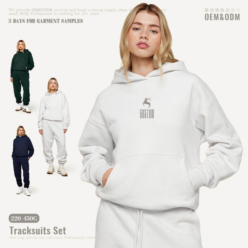 Pure White Heavyweight Hoodie Set 460gsm Perfect Fit 2-Piece Women's Hoodie Set