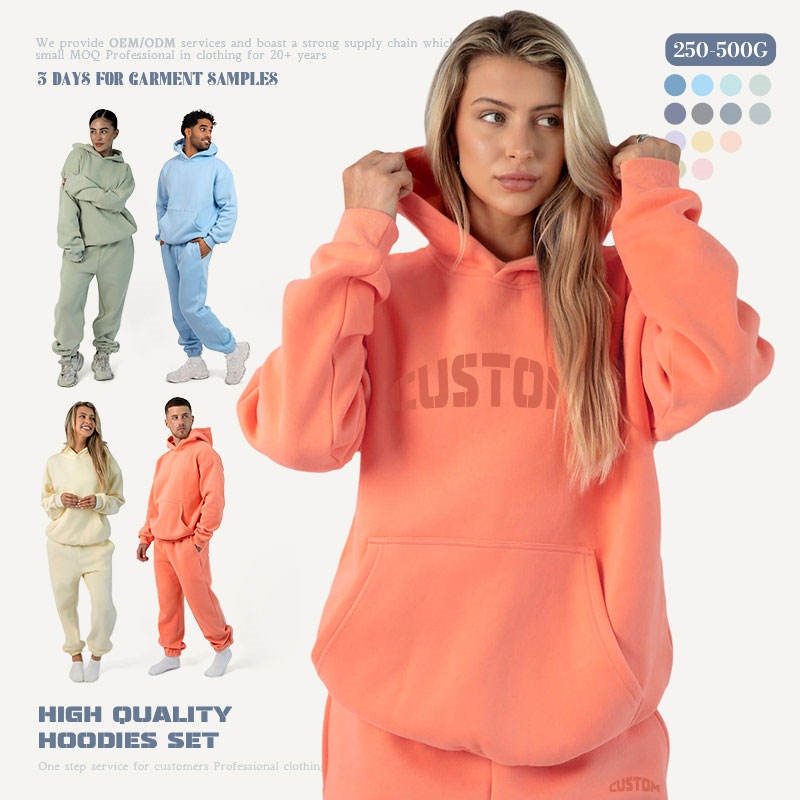 Unisex Orange Hoodie Set Embroidered Logo Premium Jogging Style Women's Hoodie Set
