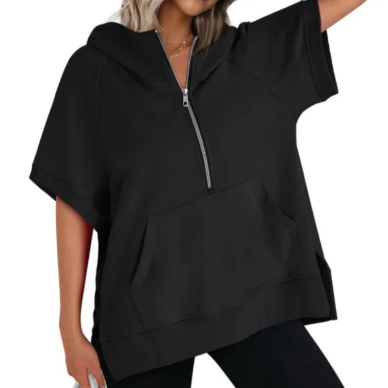 Cotton Half-Zip Hoodie Cropped Knit Set Custom Print Women's Hoodie