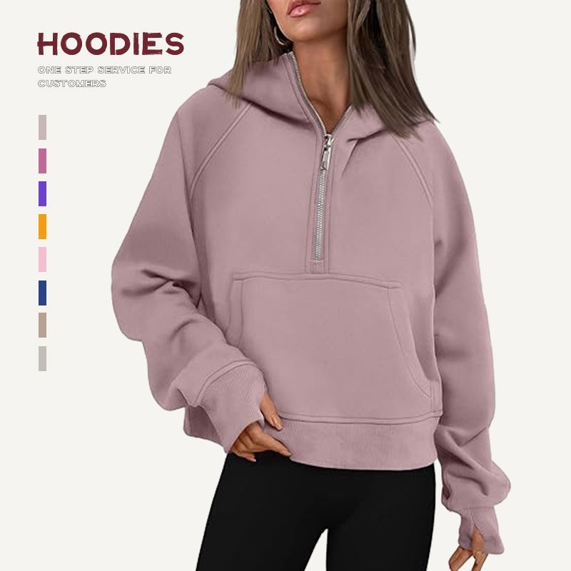 Quarter-Zip Hoodie Oversized Pocket Half-Zip Spring Autumn Women's Hoodie