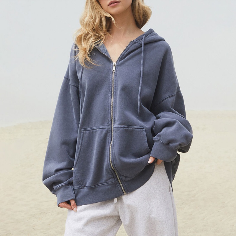 Premium Quality Washed Oversized Drop Shoulder Zip up Vintage Streetwear Loose Fit Women's Hoodie