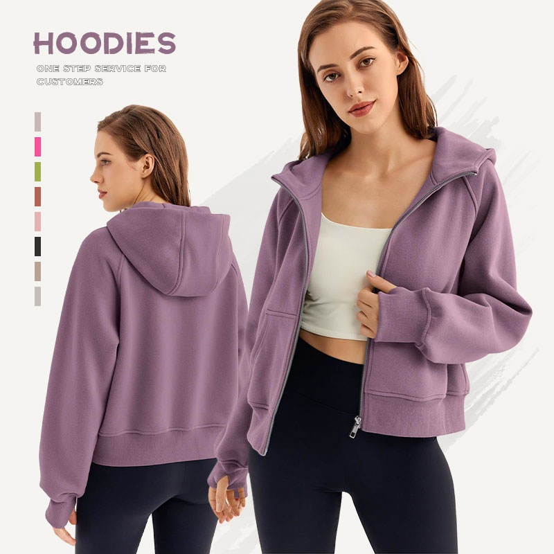 Purple Wool Hoodie Y2K Full Zip Cropped Jacket Autumn Women's Hoodie