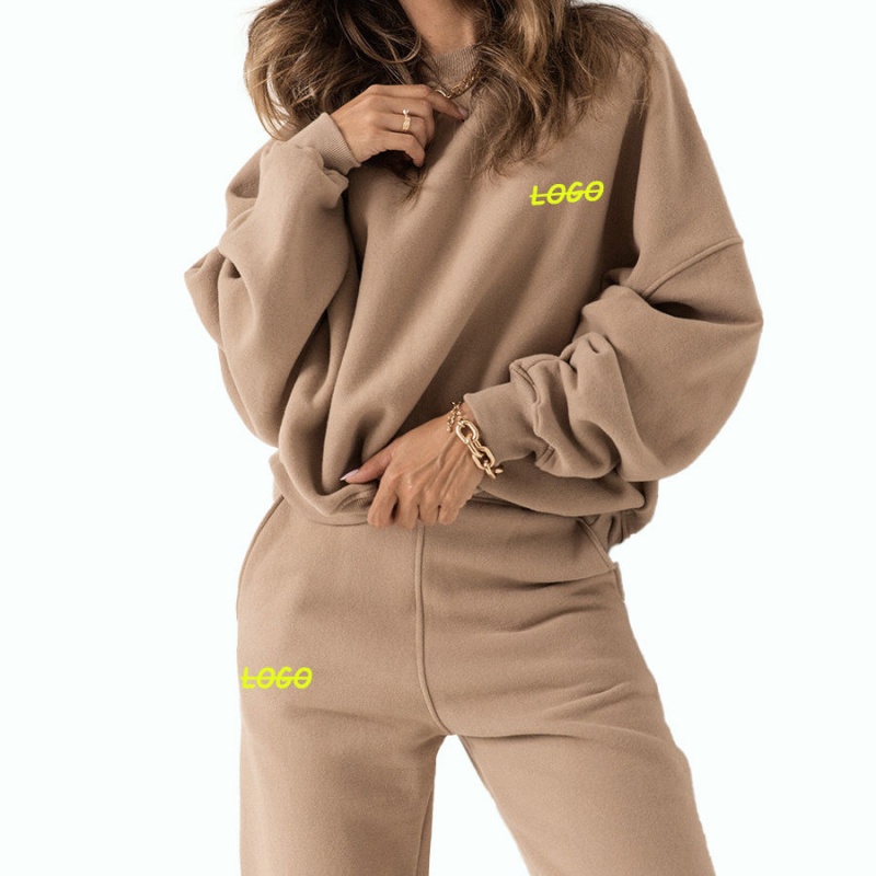 Pullover Printing and Embroidery Oversized Sweatshirt logo Customized Women's Hoodie Set