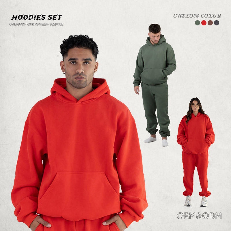 Unisex Red Hoodie Set Winter Oversized Hoodie Custom Women's Hoodie Set