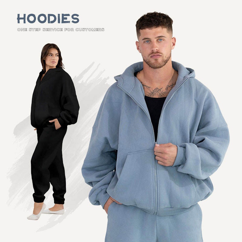 Unisex Puff Print Hoodie Set 400-500gsm Ultra Heavyweight Zip-Up Women's Hoodie Set