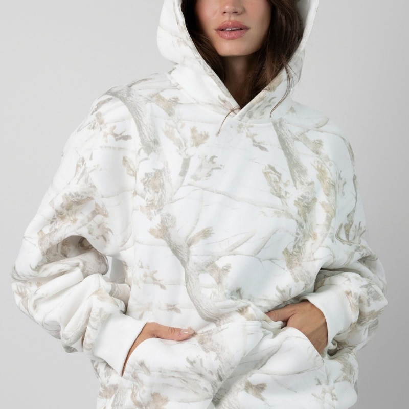 High Quality Fall and Winter Drop Shoulder Pullover with Kangaroo Pocket Camo Oversized for Women Casual  Women's Hoodie Set