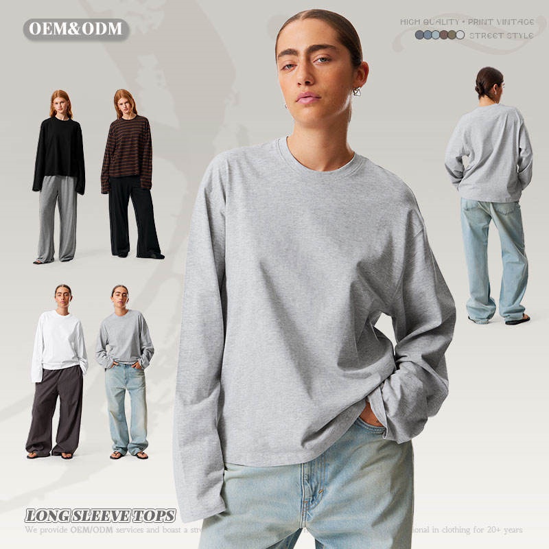 100% Cotton Long Sleeve T-Shirt 230gsm Breathable Oversized Spring/Autumn Women's Hoodie