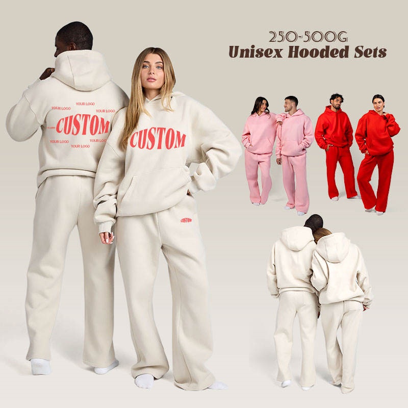 Unisex Oversized Hoodie Set Cordless Hoodie Wide-Leg Joggers Women's Hoodie Set