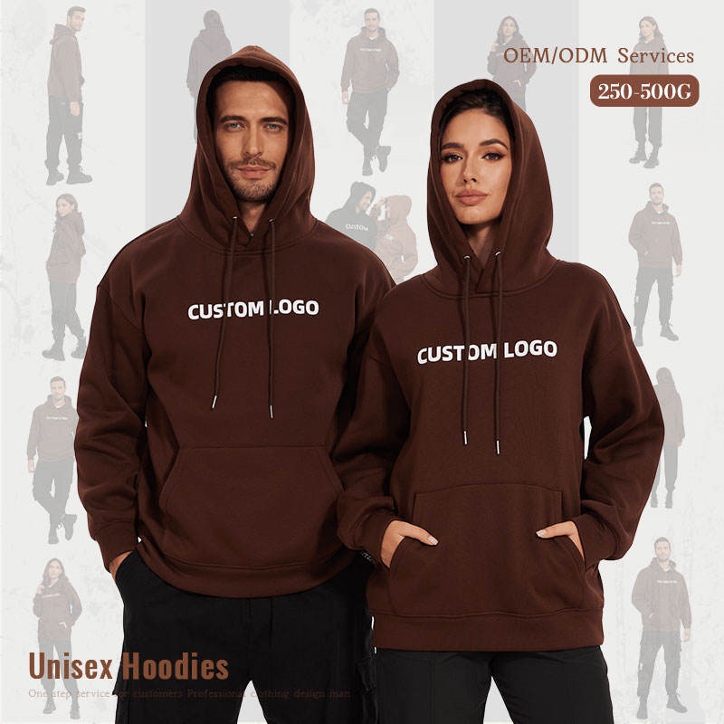 Unisex Heavyweight Cotton Hoodie 450-600gsm Brown Embroidery Custom Women's Hoodie