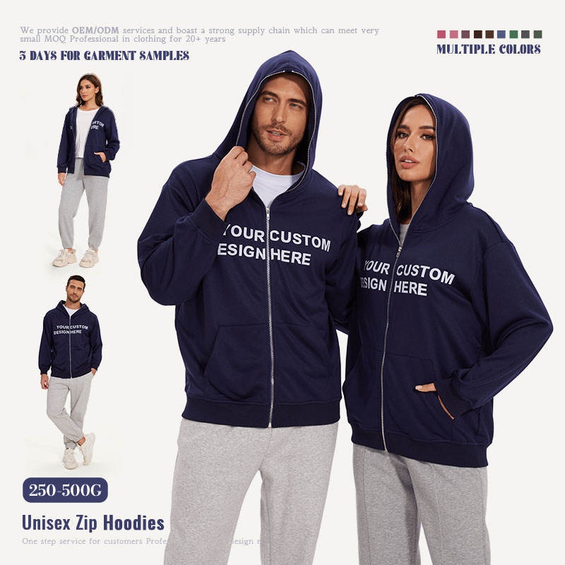 Unisex Lightweight Hoodie Blue Full Zip Embroidery Spring Autumn Women's Hoodie