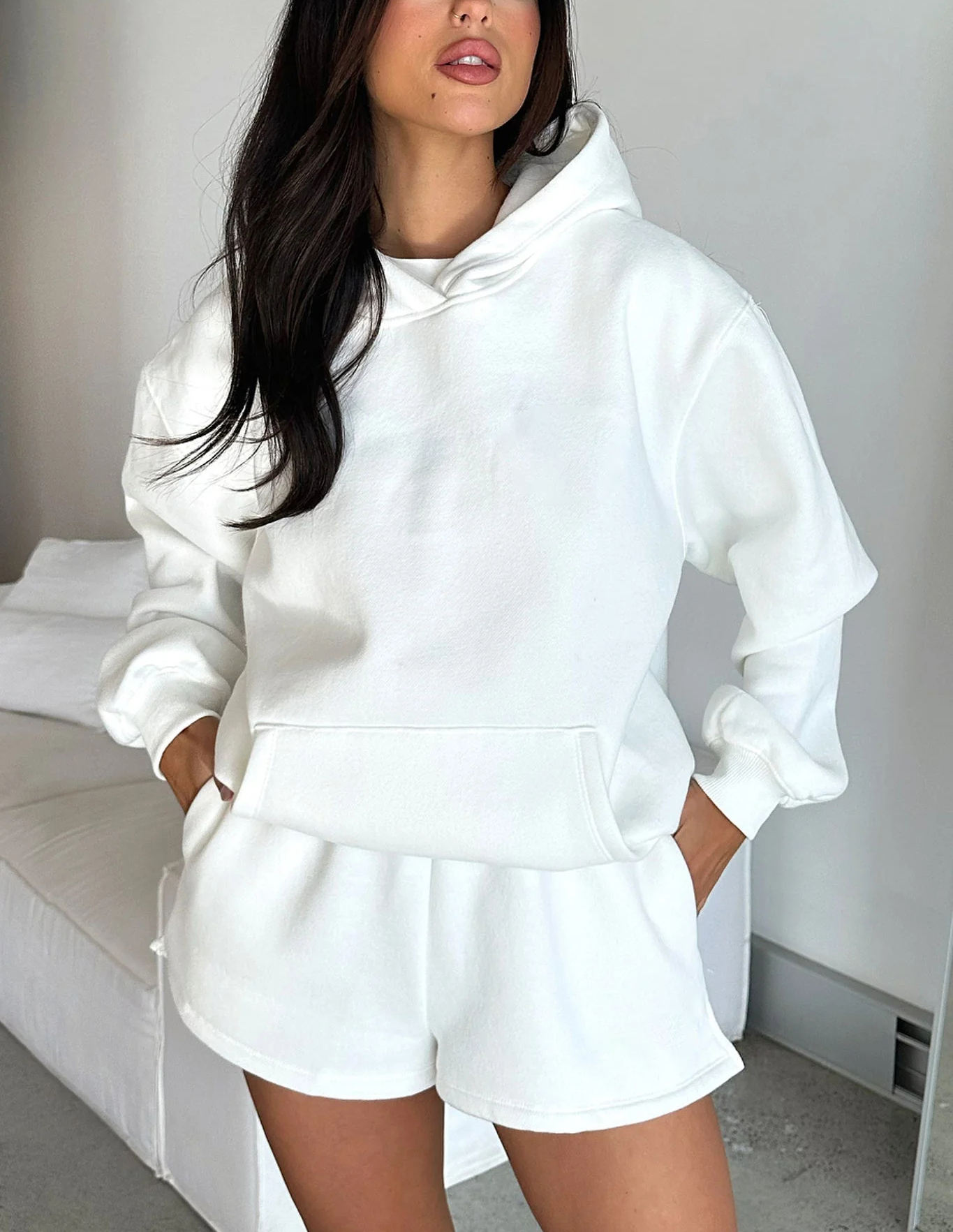 High Quality Casual Short Sets Custom Cotton 2 Pieces Pullover Shorts Women's Hoodie Sets