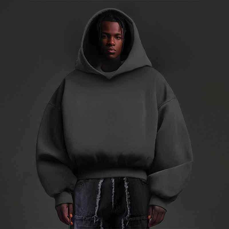 Heavyweight Cropped Hoodie - Blank 100% Cotton Fleece, No Drawstring with Rubber Label