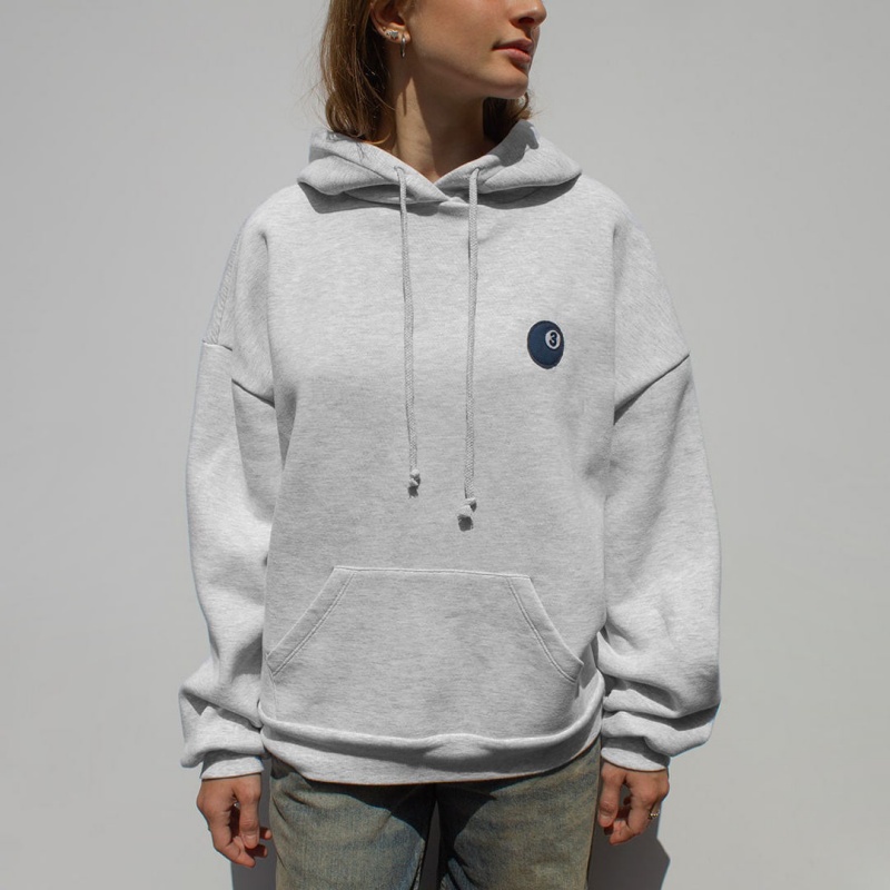 Oversized Custom Magic 8 or 3 Ball Pocket Embroidery Boxy Fit Thick Fleece Pullover Fashion Streetwear Women's Hoodie