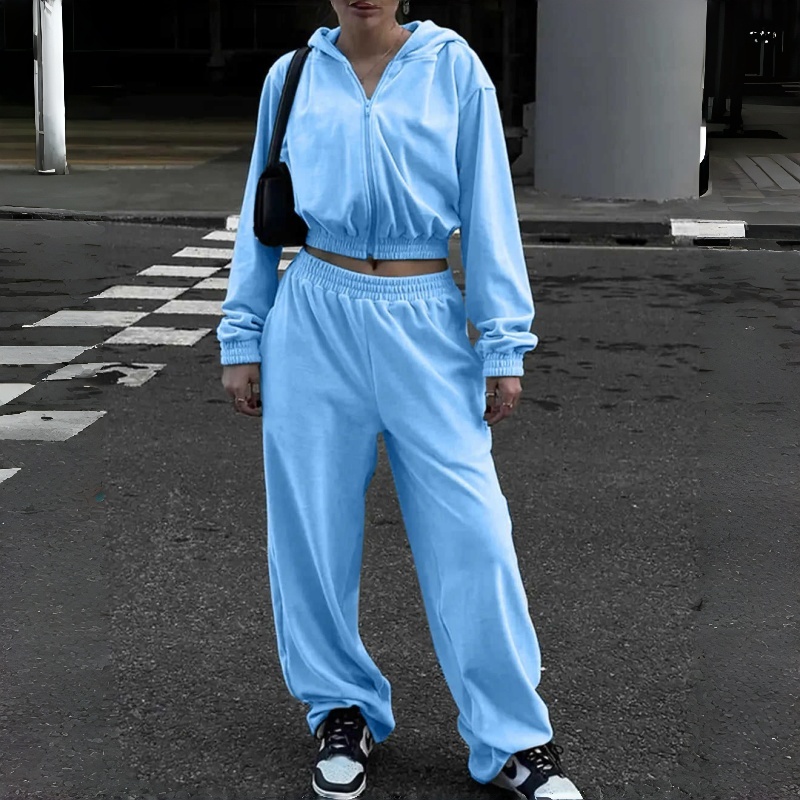 2025 Crop Top Sets 2 Pieces Sweatpants and Casual Custom logo Women Jogging Suits Blank Jogger  Women's Hoodie Set