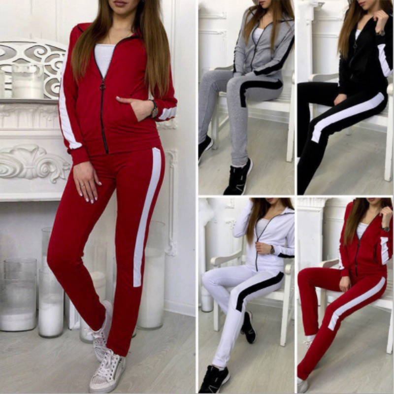 Full-Zip Hooded Sweatshirt Set Sport 2-Piece with Joggers Women's Hoodie Set