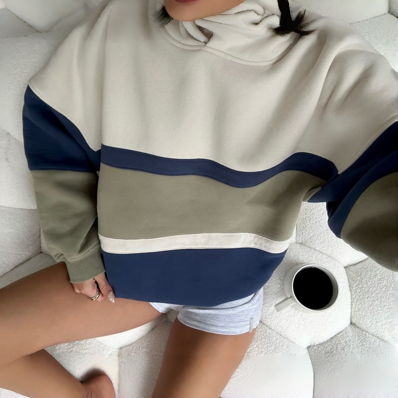 High Quality Custom Embroidered logo Three Color Block Pullover Heavyweight Oversized Cozy Women's Hoodie