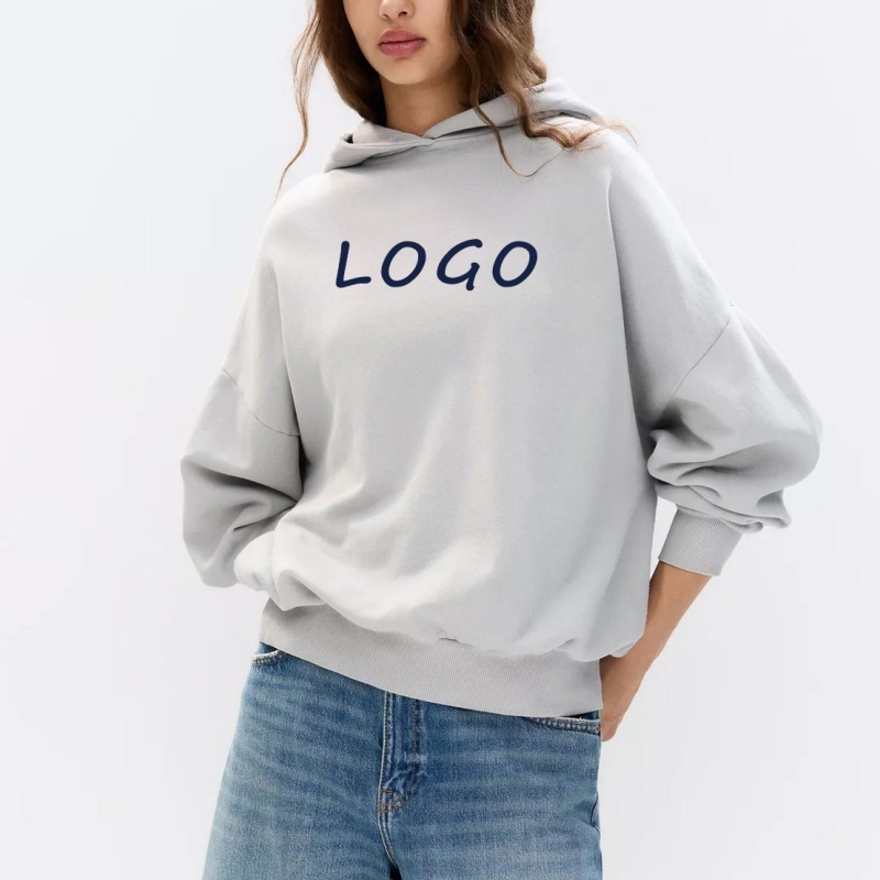 Customizable Trendy Oversized Pullover Drop Shoulder Rib Hem Design Full Coverage for Winter Autumn Street Women's Hoodie