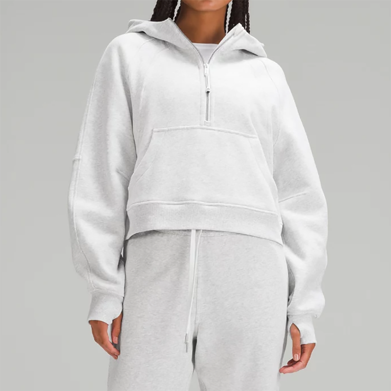 Custom High Quality Women Cropped Oversized Outdoor Half-Zip Jogging Sweatshirt Women's Hoodie