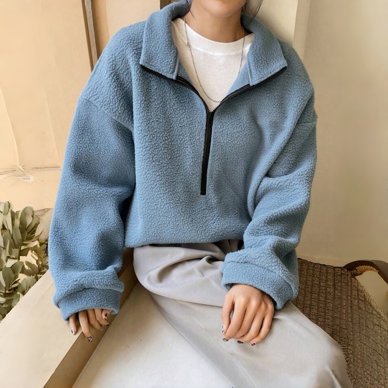 High Quality Winter Zip-Up Jogger Solid Color Custom Logo Embroidered Casual Style Wholesale Knitted Washed Women's Hoodie