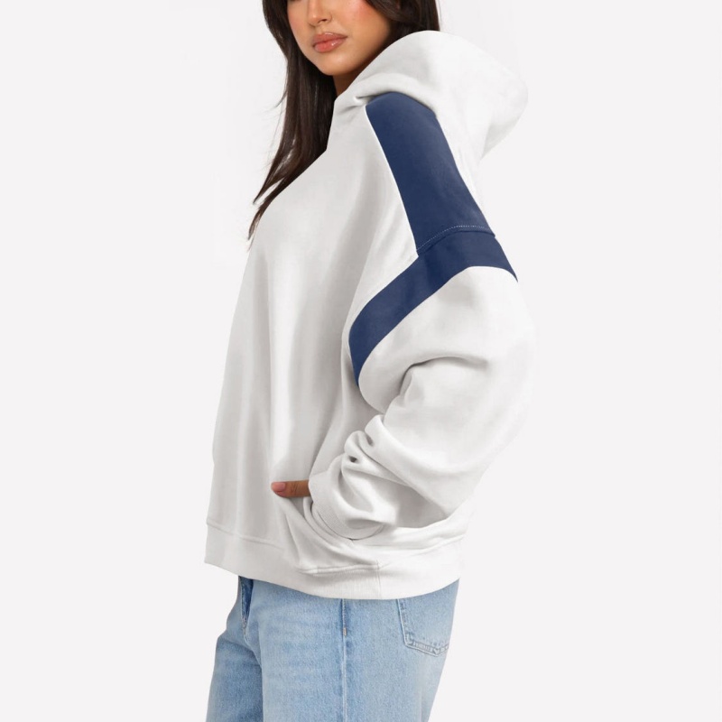 Trend Custom Color Block Long Sleeves Drop Shoulder Heavyweight Oversized Winter Autumn Knitted Printed Badge Women's Hoodie