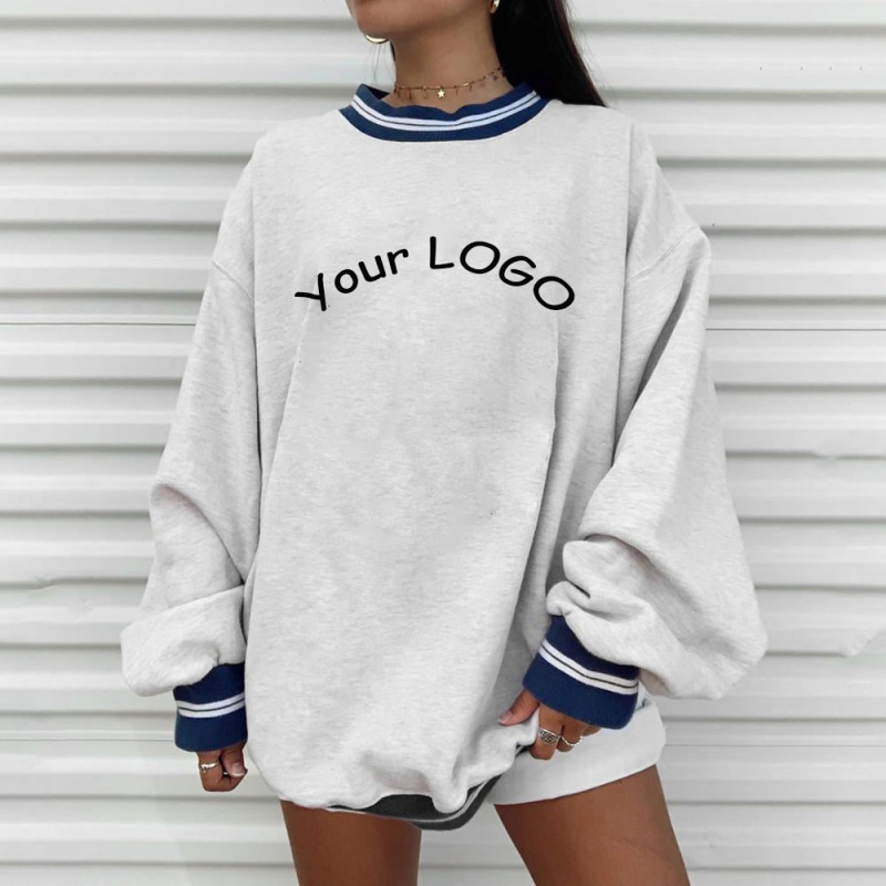 Screen Print Cotton Pullover Oversized Crop Top Leisure Crew Neck Women's Hoodie