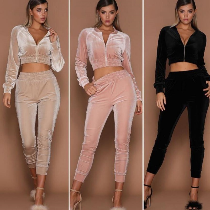 Black Zip-Up Hoodie Set | Cropped Top & Joggers, Manufacturer Wholesale Women's Hoodie Set