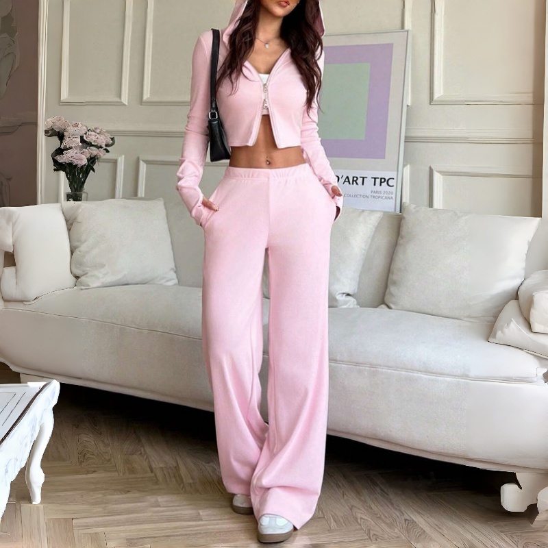 Full-Zip Hoodie Set | Cropped Top & Joggers, Casual 2-Piece Set Women's Hoodie Set