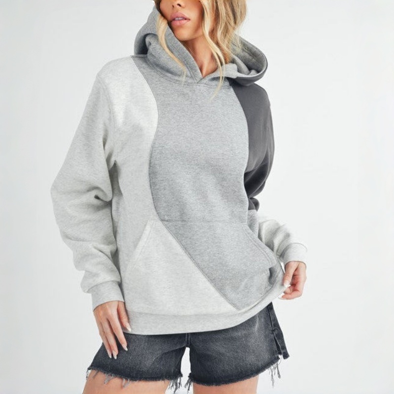 Casual Slouchy Dropped Shoulder Stretchy Kangaroo Full Coverage Color Block Winter Autumn Women's Hoodie