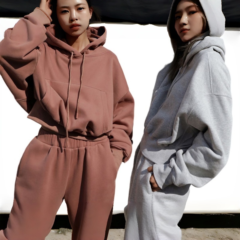 Autumn  hick Fleece Chenille Patch Embroidered Sweatsuit Tracksuit Spring Winter Badge Women's Hoodie Set