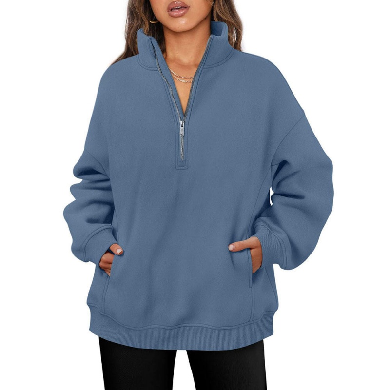 Half Zip Long Sleeved Women's Hoodies Stand Collar Solid Color Pullover Sweatshirt Women's Hoodie