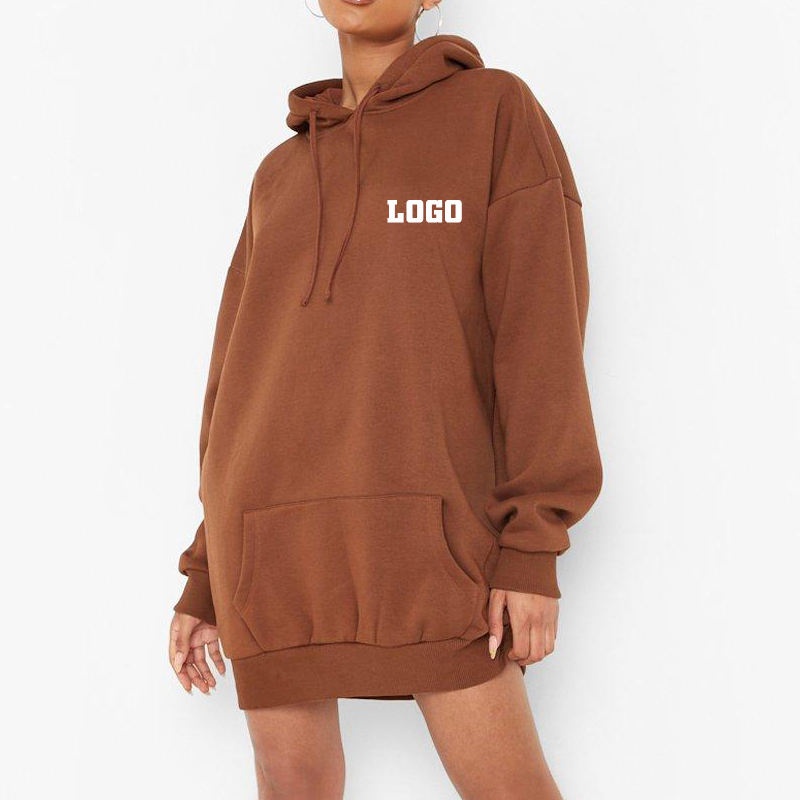 Custom Logo Long Sweatshirt Cotton Fleece Sweater Pullover Oversize Women's Hoodie