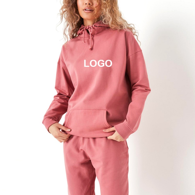100% Cotton Knit Hoodie Set | Solid Color Embroidery, Loose Oversized Fit Women's Hoodie Set