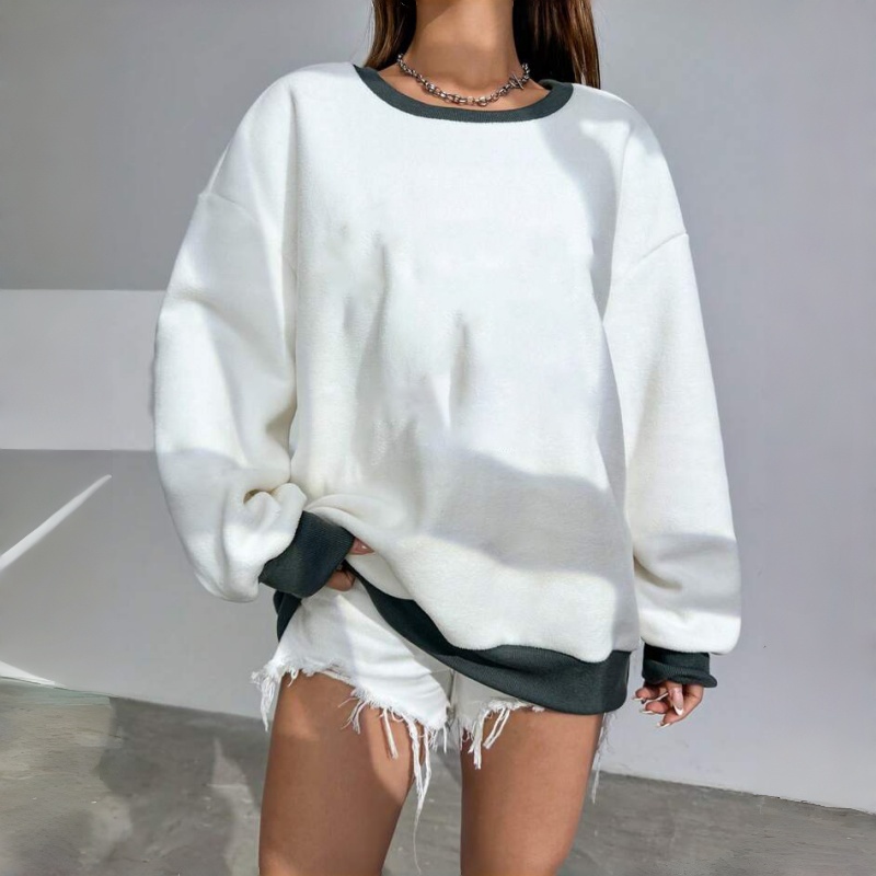 Custom logo Cotton Pullover Sweatshirt Causal Oversized Black Cuffs and Hem Crew Neck sweatshirt Women's Hoodie