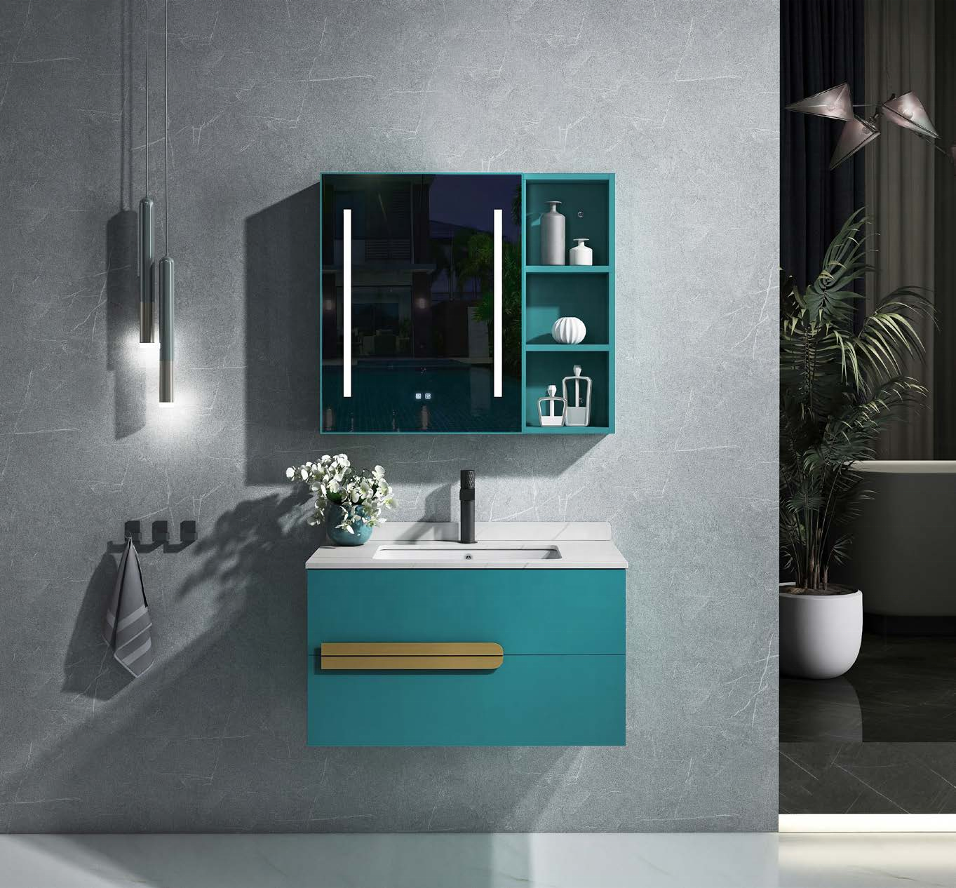 Modern Waterproof Bathroom Vanity Stainless Steel Sink Bathroom Cabinets with Mirror