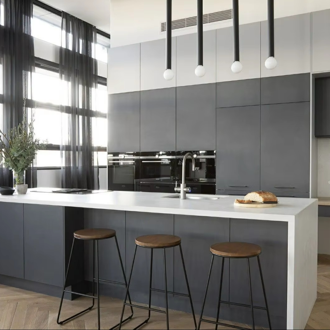 Curved Edge Luxury Stainless Steel Kitchen Cabinet Sets