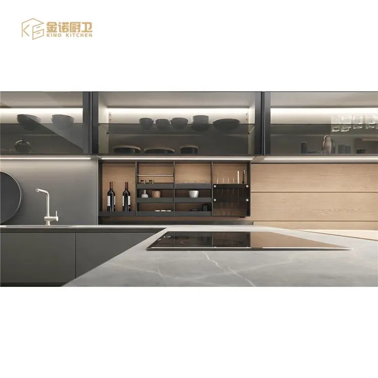 China Luxury Villa Stainless Steel home kitchen metal kitchen cabinets