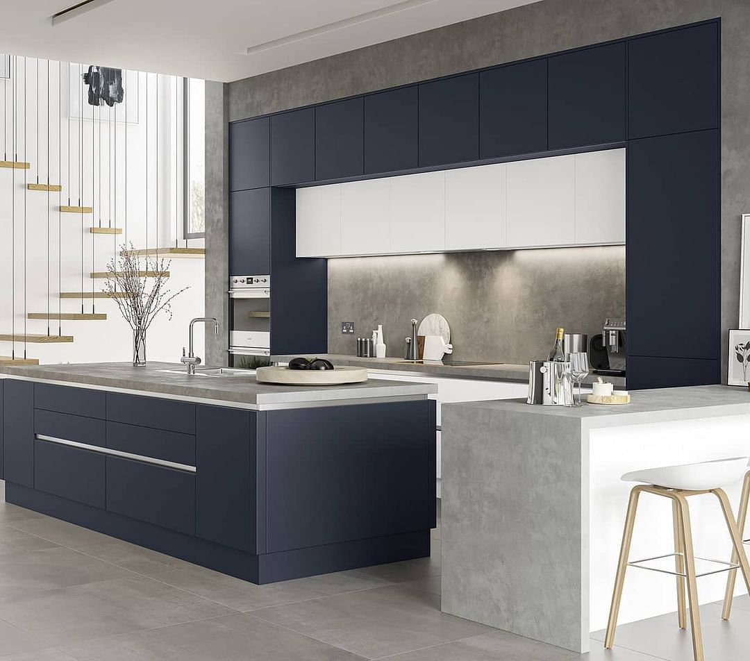 Blue Modern Plywood Stainless Steel High Gloss Home and Kitchen Cabinet with Islands 1 Set Customized Color Recommended KINO-001