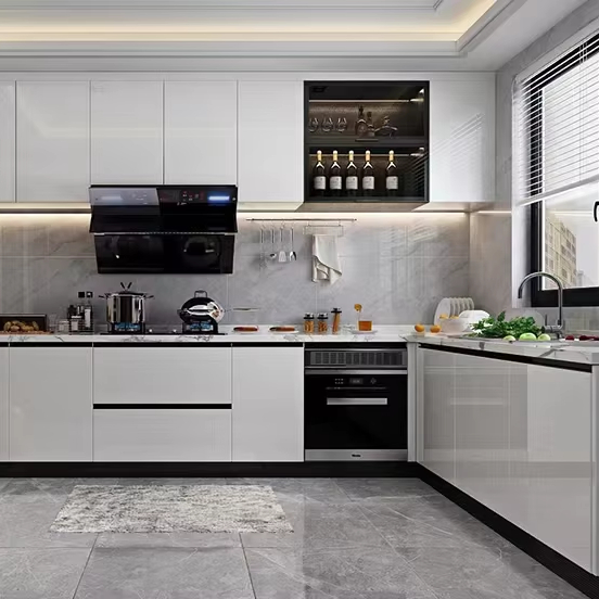 Modern Designs Kitchen Cabinets with Pantry and Island with Sink Stainless Steel Kitchen Cabinet Shaker Kitchen Cabinet