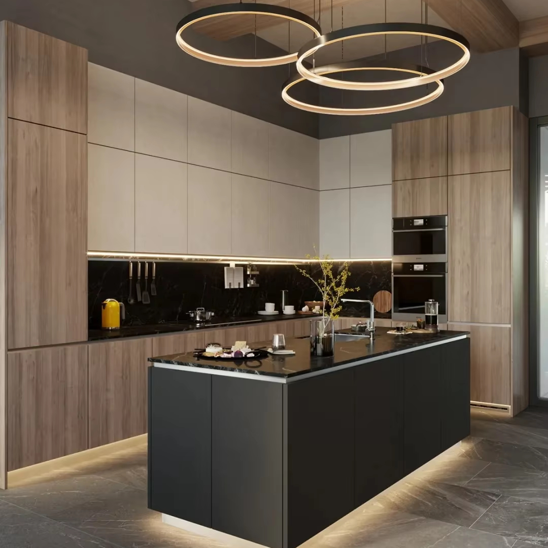 Modern Designs Kitchen Cabinets with Pantry and Island with Sink Stainless Steel Kitchen Cabinet Shaker Kitchen Cabinet