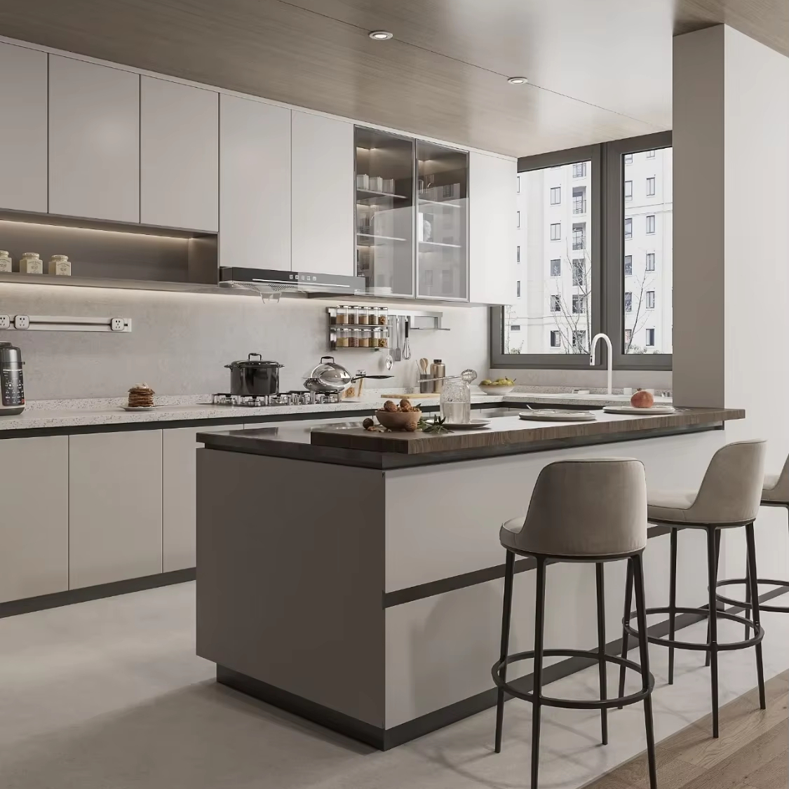 Modern Design Style Furniture Ready to Assemble Cupboard Complete Sets Stainless  Steel Drawer Modular Kitchen Cabinets for Sale