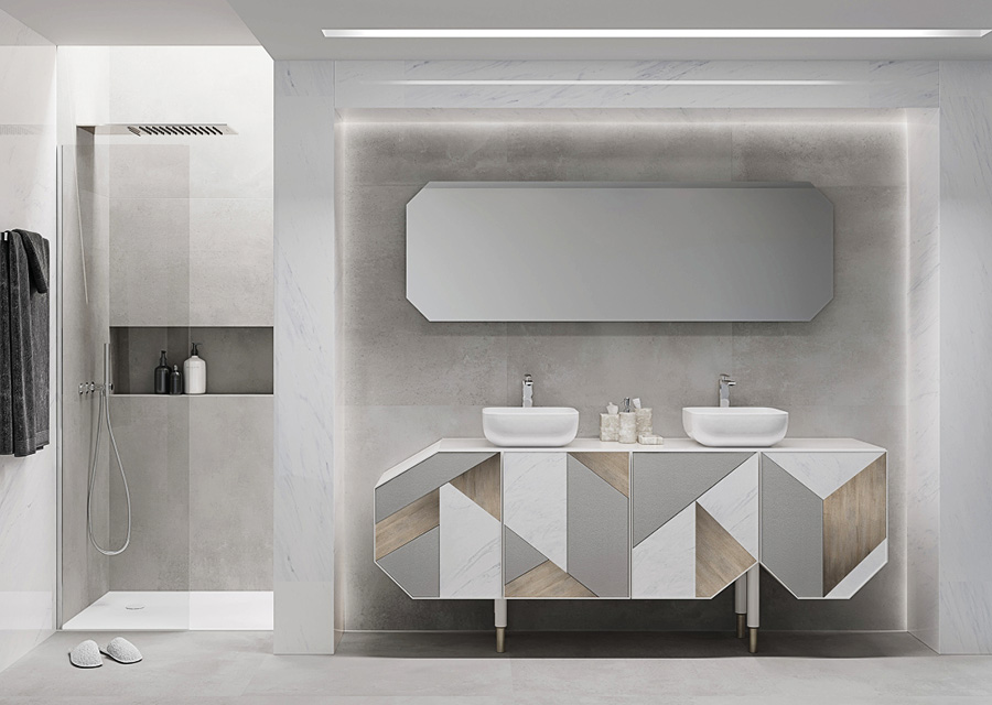 Luxury Clearance Meuble Salle De Bain Vanity Bathroom Cabinets Set Muebles De Bano with Lighting