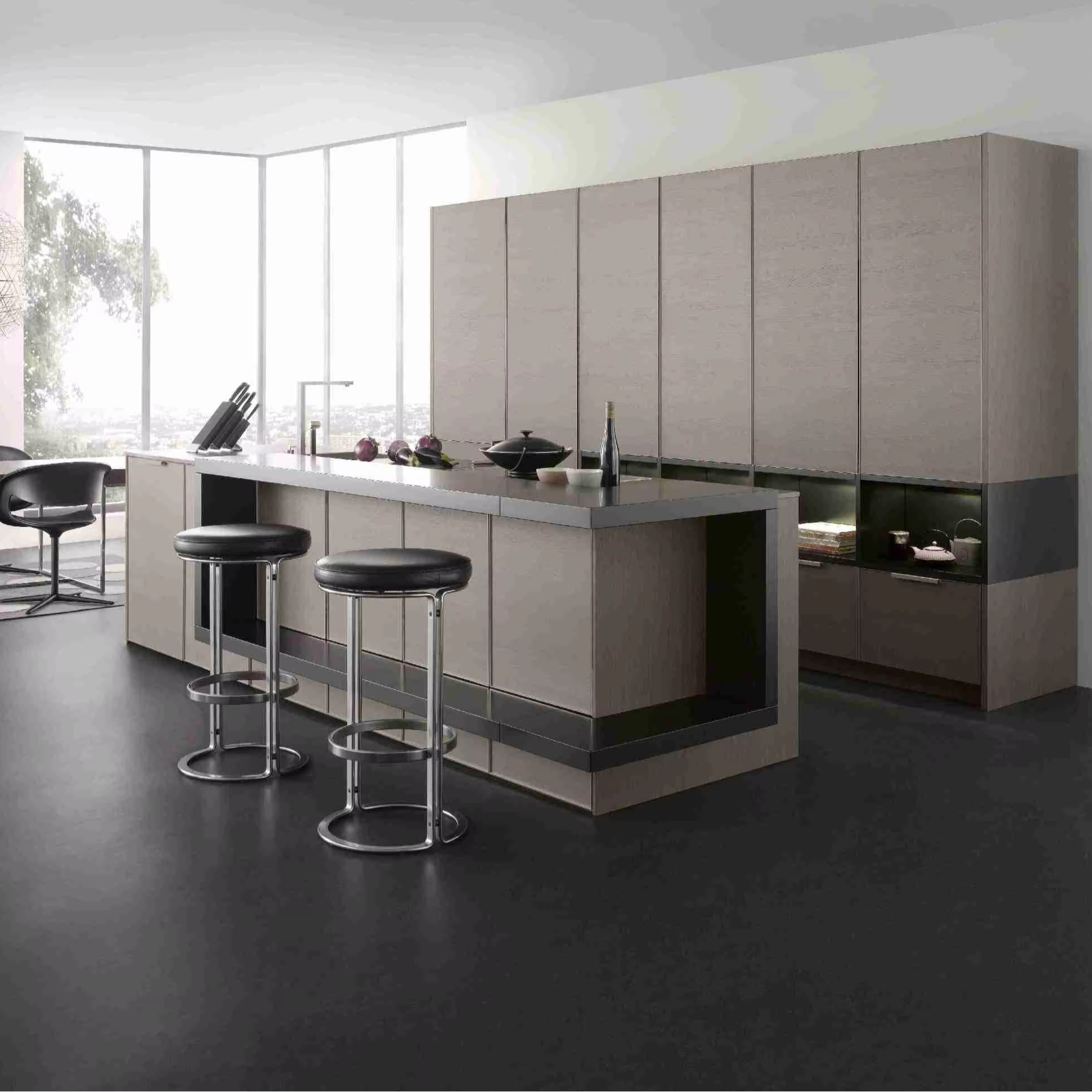 Modern Stainless Base Cabinet with Open Shelf Section