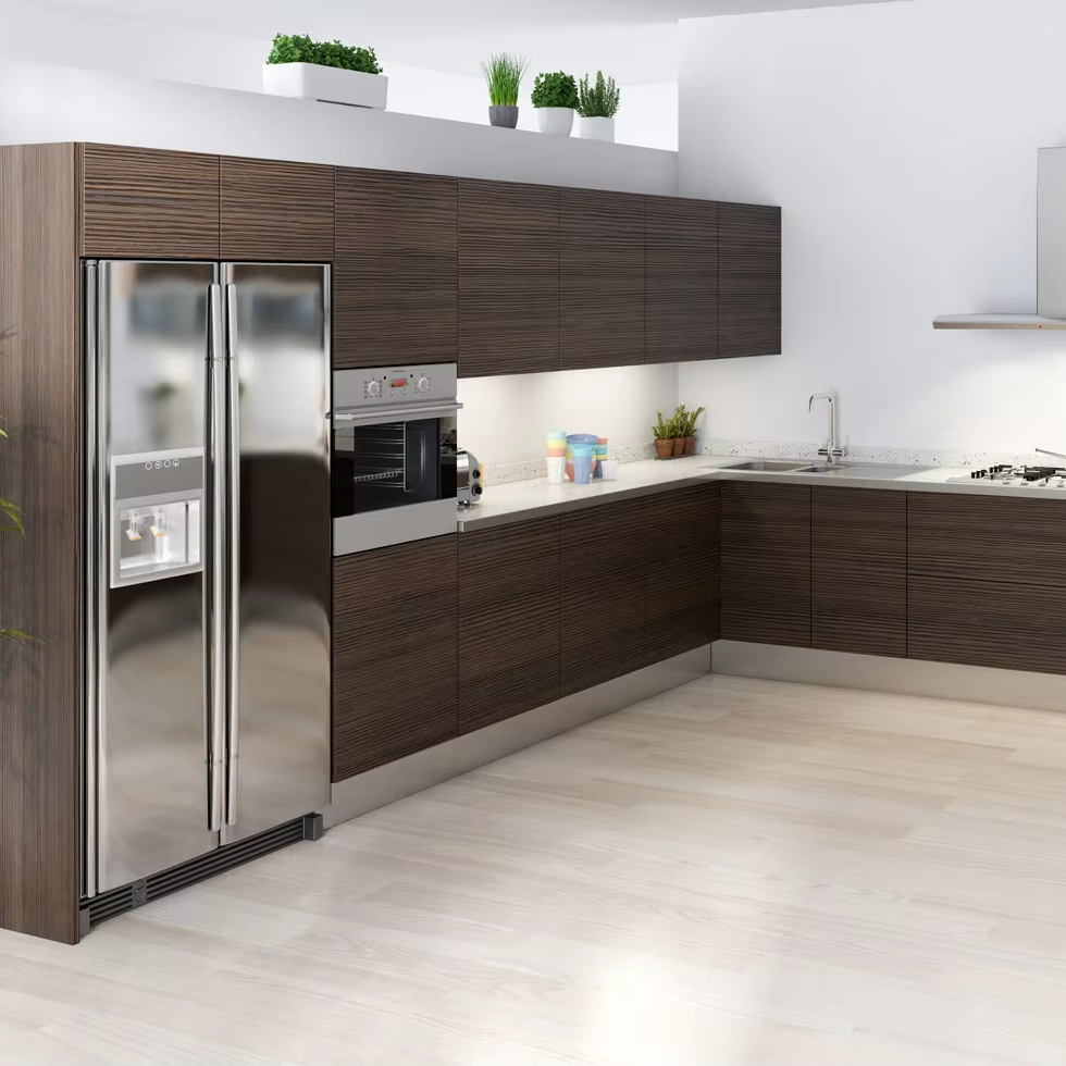 Custom Stainless Steel Kitchen Cabinets with Integrated Lighting