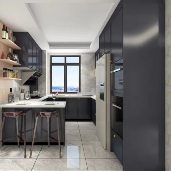 Luxury Stainless Steel Kitchen Cabinets with Hidden Handles