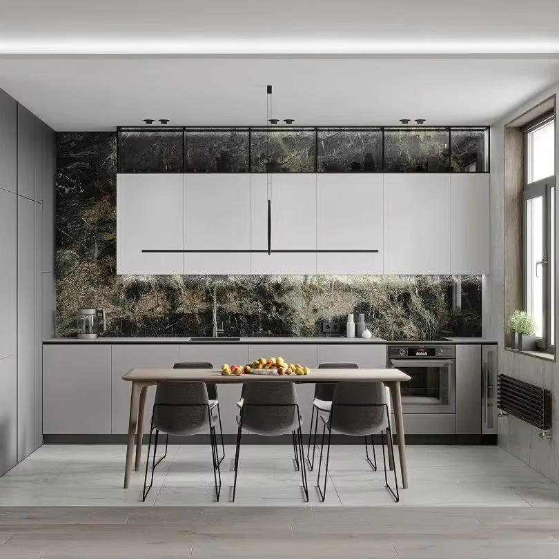 Stainless Steel Kitchen Cabinet with Integrated Lighting