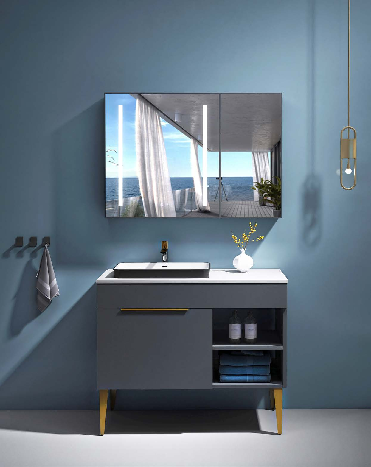 Modern Waterproof Bathroom Vanity Stainless Steel Sink Bathroom Cabinets with Mirror